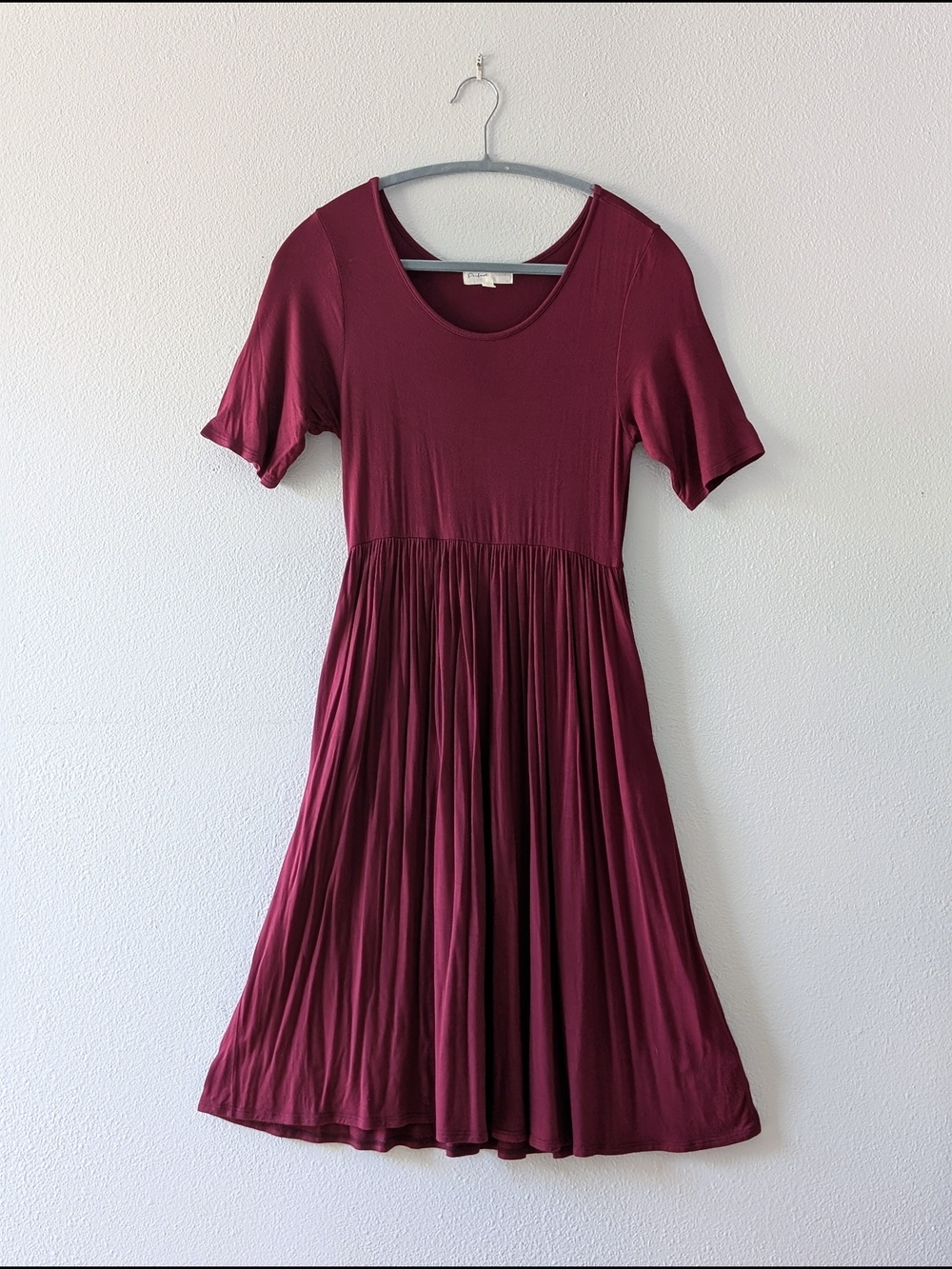 Scoop Neck Burgundy Fit-and-Flare Midi Dress